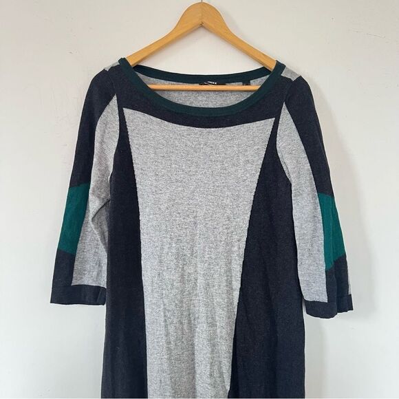 Mexx Grey Green Color Block 3/4 Sleeves Midi Wool Cotton Blend Sweater Dress - Picture 6 of 6